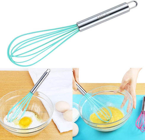 Webake 8 Inch and 10 Inch Silicone Whisk Set of 4, Egg Beater Whisk Balloon Egg Sauce Whisk with 6 Wires, French Whisk Stainless Steel Mini Silico...