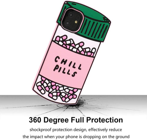 iPhone 11 Case, Cute Funny 3D Cartoon Chill Pills Capsule Bottle Shaped Soft Silicone Full Protection Shockproof Back Cover Cases Skin for Kids Gi...