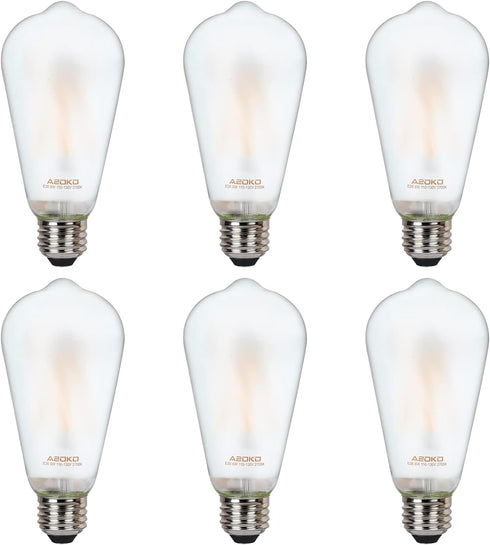 ASOKO ST64 Frosted LED Edison Vintage Light Bulbs, 6W Equivalent 60W 2700K Warm White, Dimmable LED Edison Bulb Antique LED Filament Bulbs 6 Packs...