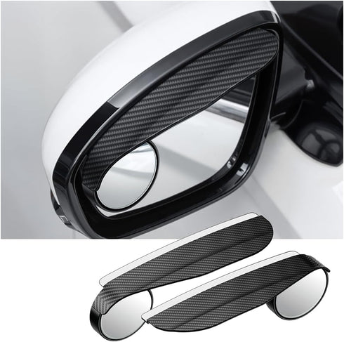 2PCS Car Blind Spot Mirror with Side Mirror Rain Guard,Carbon Fibre Rear View Mirror Rain Visor & 360° Adjustable HD Blindspot Mirror,Universal Au...
