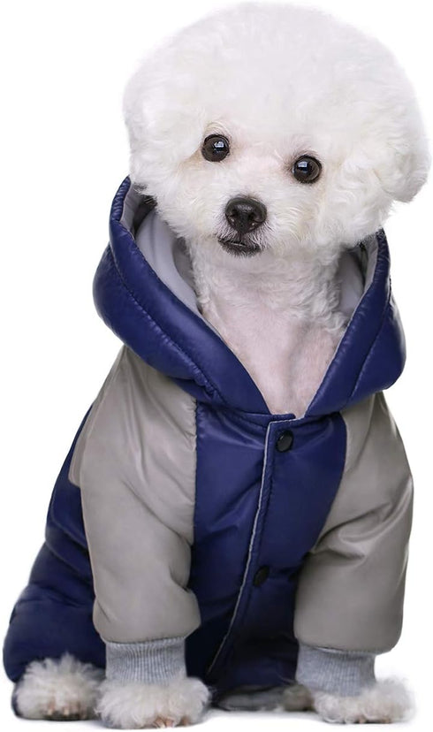 Winter Small Medium Dog Coat,Hooded Four-Legged Dog Jacket Cotton-Padded for Puppy Cat Doggie Pets Dog Clothes Apparel Clothing (Small, Navy)...