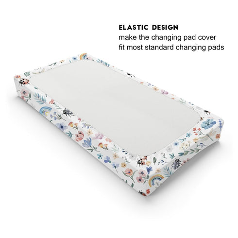 Spring Garden Flowers Rainbow Changing Pad Covers Watercolor Insects Floral Leaves Baby Diaper Changing Table Pad Sheets for Boy Girl Soft Stretch...