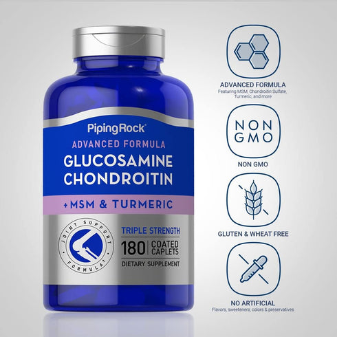 Piping Rock Glucosamine Chondroitin with Turmeric & MSM | 180 Caplets | Triple Strength | Non-GMO, Gluten Free Supplement...