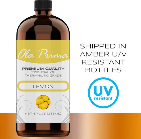 Ola Prima Oils 8oz - Lemon Essential Oil - 8 Fluid Ounces - Lemon Oil - Aromatherapy Oils - Essential Oils for Candle Making - Essential Oils for ...