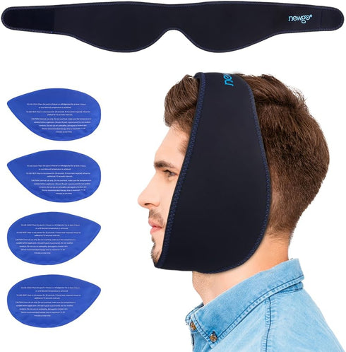NEWGO Wisdom Teeth Ice Pack Head Wrap Jaw Ice Pack for Face Oral Surgery, FSA or HSA Eligible Face Ice Pack with 4 Hot Cold Gel Pack for TMJ, Toot...
