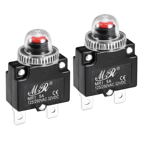 uxcell Thermal Circuit Breakers 5A 125/250V AC 32V DC Push Button Reset Overload Protector Switch with Waterproof Cap 2 Pcs...