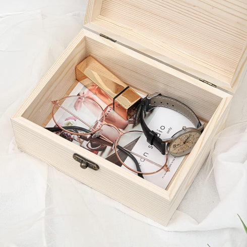 (1-Pack Unfinished Unpainted Wooden Box with Hinged Lid for Crafts DIY Storage Jewelry Plain Pine Box - Small 6.7"x5.1"x3.1"...