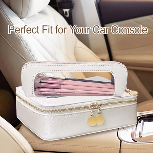 Clear Makeup Bag with Makeup Brush Bag,Double Sided Clear Toiletry Bag for Women,Portable Travel Cosmetic Bag,Makeup Case with Zipper,Leather Make...