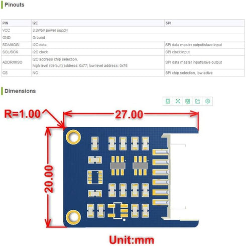 Waveshare BME280 Environmental Sensor, Temperature, Humidity, Barometric Pressure Detection Module I2C/SPI Interface for Weather Forecast, IoT Pro...