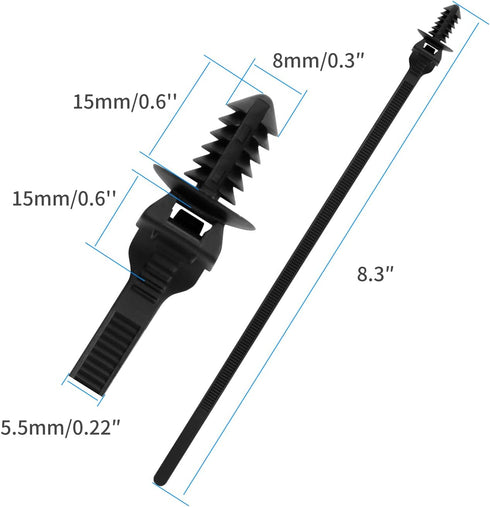 100PCS Fir Tree Nylon Push Mount Cable Zip Ties, Heavy Duty Wire Ties, 2 in 1 Self Locking UV Resistant Assortment for Indoor Wire Tying (8.3"x0.2...