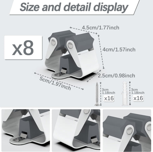 3-H Broom Hanger,Mop Holder Wall Mount 8 Pack, Broom Holder Wall Mount for Hanging and Organizing Shovel,Rake,Brush,Yard Tools in Kitchen,Laundry ...