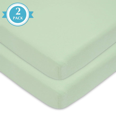 American Baby Company 2 Pack 100% Natural Cotton Fitted Mini Crib Sheets 38" x 24" - Soft & Breathable Small Nesting Portable Sheets, Fits Pack N ...
