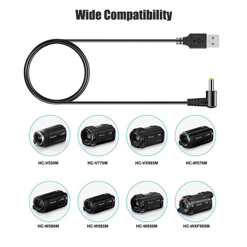 2 Packs USB DC Cables for Panasonic K2GHYYS00002 HD Camcorder, Ideal Power Supply Replacement Charger Charging Cords for HC-V180K HC-V380K HC-V770...