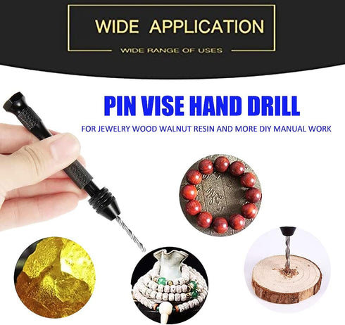 Pin Vise Hand Drill With 20 PCS Micro Twist Drill Bits Set 0.3mm-1.6mm Manual Drill Bits Hand Drill Set For Jewelry Making Walnut Resin and More H...