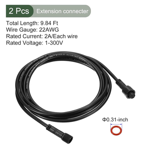 YOKIVE 2 Pcs 3 Pin Extension Cable Wire, Power Transmission Extension Equipment Connection, Great for LED Equipment, Car, Truck, Boat (Black, 9.84...