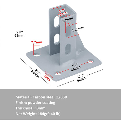 6 PCS 2020 Aluminum Extrusion Floor Mount Base Anchor Plate, Carbon Steel Floor Bracket Flange Post Base for 20 x 20 T Slot Aluminum Profiles, Thi...