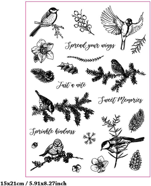 Winter Birds Clear Stamps for Card Making Tree Words Transparent Silicone Stamp DIY Scrapbooking Supplies Embossing Paper Card Album...