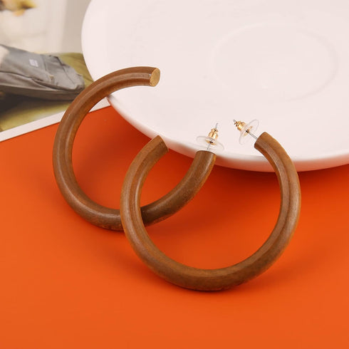 Women's Natural Wood Earrings Fashion Earrings Geometric Shape Retro Earring Set Natural Wood Hollow Semicircle Earrings...