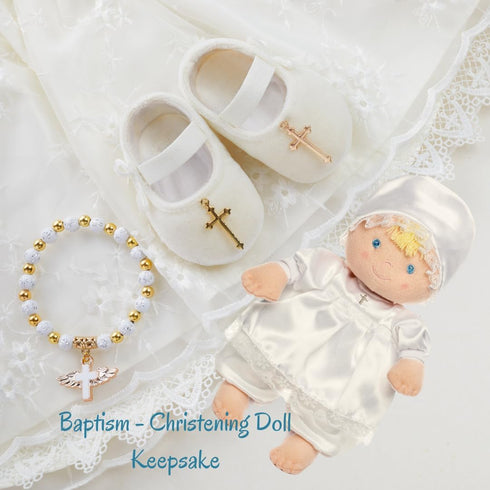 Baptism First Baby Doll - Christening Doll in White Satin Dress for Baby, 12" - Baptism Gifts for Girl or Baptism Gifts for Boys - Special Christe...