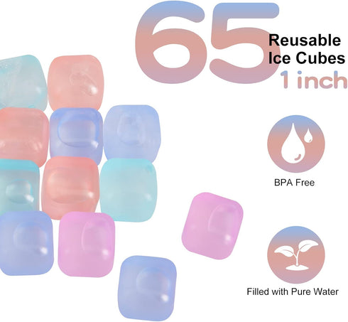 Tngan 65 Pack Color-changing Reusable Ice Cube, Plastic Ice Cubes for Drinks, Washable Refreezable BPA Free, Non-Melting Ice Cubes for Whiskey, Co...