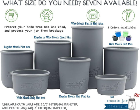 Quart 32oz Silicone Sleeves/Jackets for Protecting Ball, Kerr, Canning Jars by Mason Jar Lifestyle (Charcoal Gray, 2 Pack)...