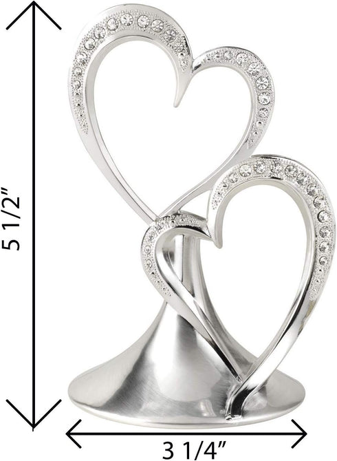 Sparkling Love Double Hearts Anniversary, Engagement, Wedding Cake Topper, 5.5-Inches, Metal with Rhinestones, Silver...