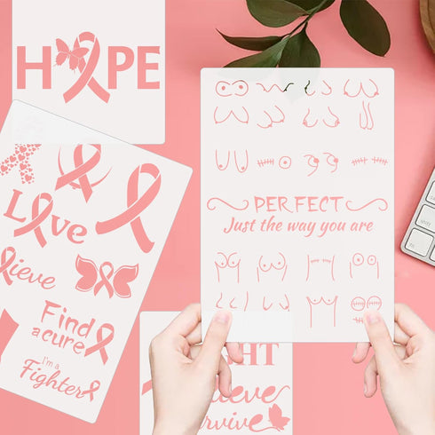 Cancer Awareness stencil,Pink Ribbon Stencils,Heart Cancer Ribbons,Reuseable Stencil Templates for Painting on Paper,Wood,Tile,Canvas,Floor and Wa...