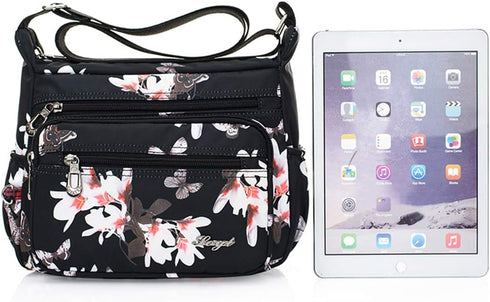 Womens Nylon Floral Shoulder Bag Crossbody Bag Messenger Bags Travel Handbags With Adjustable Strap Waterproof...