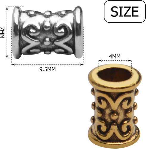 60pcs Alloy Column Spacer Bead Large Hole Tibetan Spacers Hollow Tube Beads Jewelry Spacer Charms for Bracelet DIY Jewelry Crafts Making Supplies...