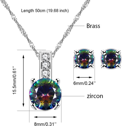 Uloveido 10mm Simulated Mystic Topaz Rainbow Heart Cubic Zirconia Solitaire Pendant Necklace Platinum Plated Y891...