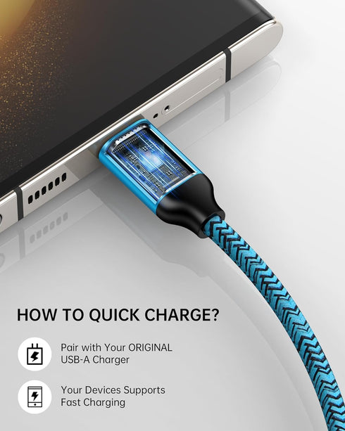 Android Charger Cord, USB-C Fast Charging Cable for Samsung Galaxy S25 S24 S23 Ultra Plus A15 A14 A13 Braided Auto Car Cargador Wire, iPhone 15 Pr...