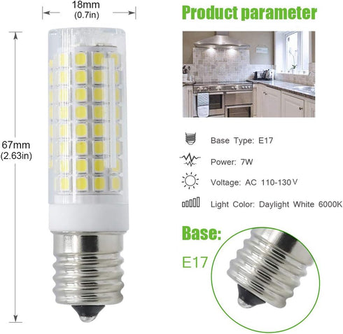 E17 Led Microwave Oven Light Bulb Over Stove Appliance Bulb, Replacement 40W 60W 75W Halogen Range Hood 7W Dimmable White 6000K Pack of 2...
