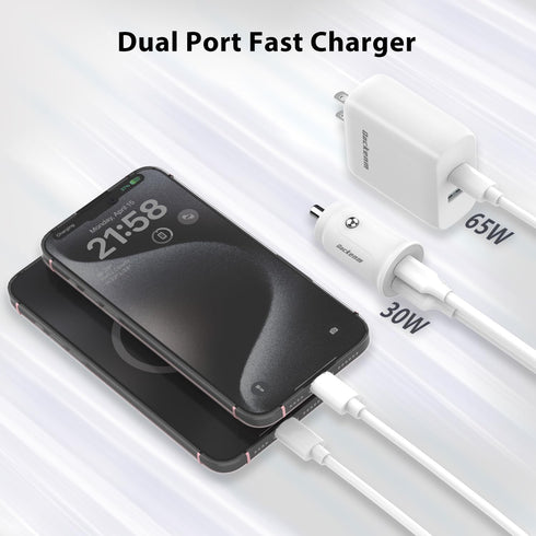 65W USB C Dual Port Fast Wall Charger Block, Car Charger Fast Charging + 2pcs 6.6FT Cable + 60W Dual USB C Car Lighter Charger for iPhone 15/15 Pl...