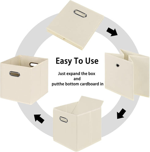 Black Foldable Storage Cubes Bins , Fabric Storage Box Cubes Organizer Baskets with Dual Handles for Home Organizer(Creamy-White)...