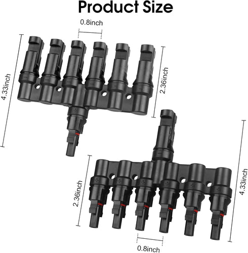 6 to 1 T Branch Connector Solar Panel Connectors Cable Splitter Coupler 1 Male to 6 Female and 1 Female to 6 Male, Solar cable connectors for resi...
