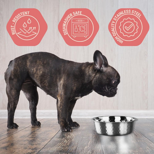 2pcs Stainless Steel Dog Bowls, Hammered Thickened Metal Dog Bowl Feeding or Water Bowls for Small/Medium/Large Sized Dogs & Cats Stackable Metal ...