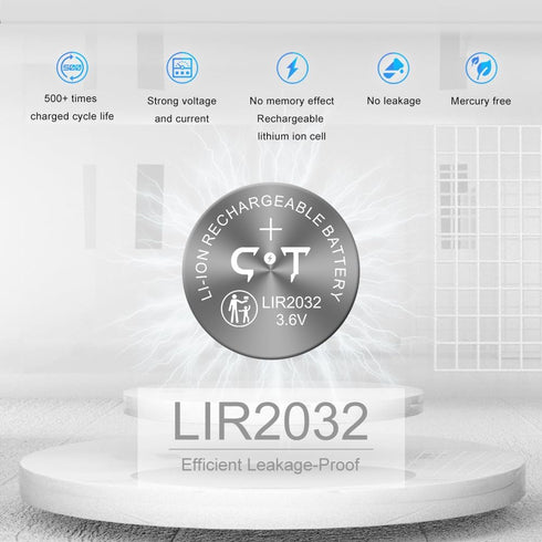 Rechargeable LIR2032 Batteries 3.6V Lithium Ion Button Coin Cell Batteries 2PCS AirTag Key Fobs Watch Battery Replacing...