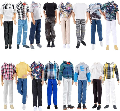 E-TING 6-Item Fantastic Pack = 3 Sets Fashion Casual Wear Clothes Outfit + 3 Pairs Shoes for 12 Inch boy Doll Clothes Random Style...