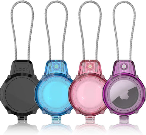 4-Pack Case for AirTag Holder with Wire Cable, Scratch-Resistant Waterproof AirTag Case with Locking System AirTag Secure Holder for Luggage,Keys,...