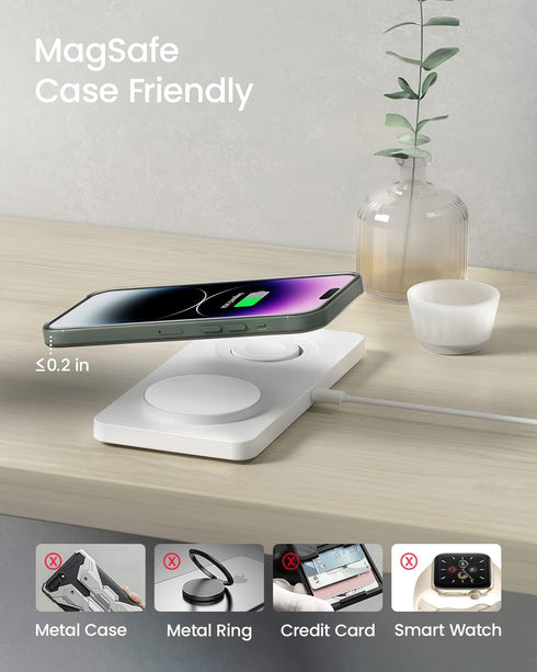 Wireless Charging Pad for Apple - Magnetic 2 in 1 MagSafe Charger for iPhone 15/14/13/12 Pro Max/Pro/Mini, Apple Watch Ultra/8/7/6/SE/5/4/3, AirPo...