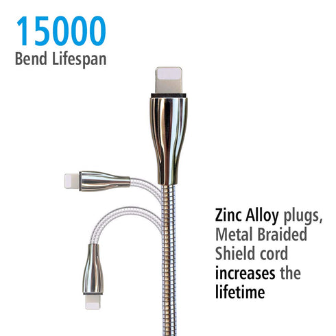 Metal Braided Cord, USB Charging Cable, Stainless Steel, Strong Durable Wire, Tangle Free, Data sync high Speed 3.3ft, Silver Charger Cable...