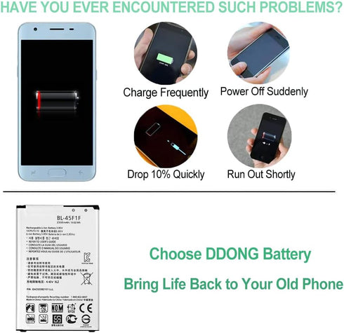 DDONG for LG Fortune M153 Fortune 2 LMX210CM, K8 2017, LV3 Replacement Battery BL-45F1F 2500mAh...