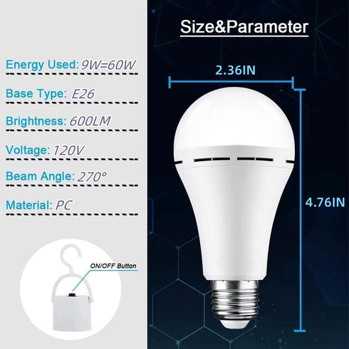 Rechargeable Light Bulbs 9W,Battery Operated Powered LED Light Bulb 600Lumen 3000K Warm White for Power Outage,Camping,Outdoor Activity,Hurricane,...