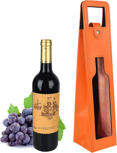 Leather Wine Gift Bag 16.1x3.5x3.5 in, Wine Gift Tote Bag, Reusable Metal Clasp Gift Wine Bag, Portable Wine Protector for Parties, Birthdays, Wed...