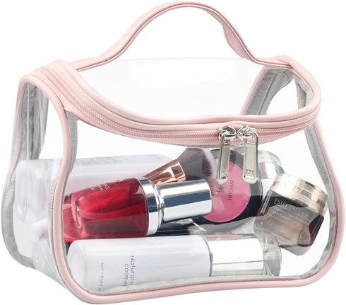 HAOGUAGUA Heavy Duty Clear Cosmetic Bag Waterproof Transparent Travel Makeup Toiletry Organizer Bag (Pink)...