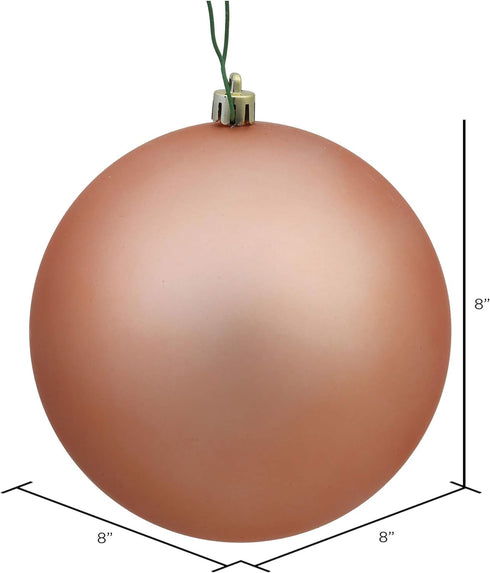 Vickerman N592058DMV Matte Ball Ornament with Shatterproof & UV Resistant, Pre-drilled Cap Secured & 6" of Green Floral Wire, 8", Rose Gold...