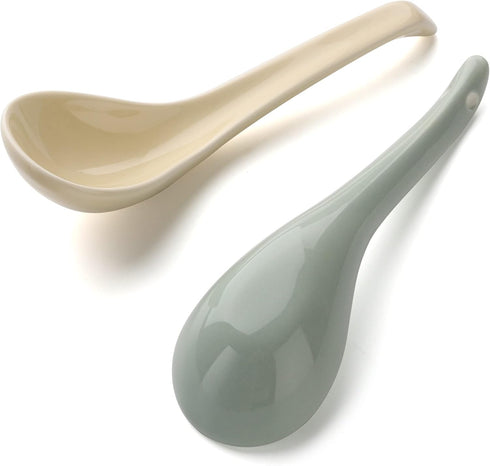 Asian Soup Spoons Chinese Ceramic Soup Spoon Set of 4 Porcelain Ramen Soup Spoons Dinner Spoons for Dumpling Ramen Cereal Appetizer Noodles Udon P...