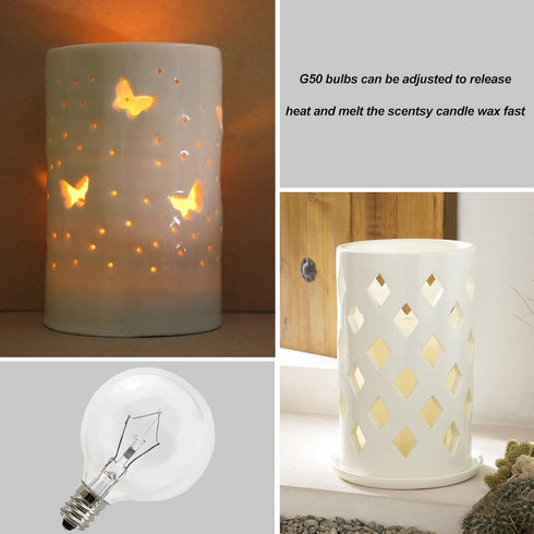 Wax Warmer Bulbs 6 Pack, G50 25 Watt Light Bulbs for Full Size Scentsy Warmers, E12 Base G16.5 Globe Clear Bulb for Candle Wax Warmer, Long Lifesp...