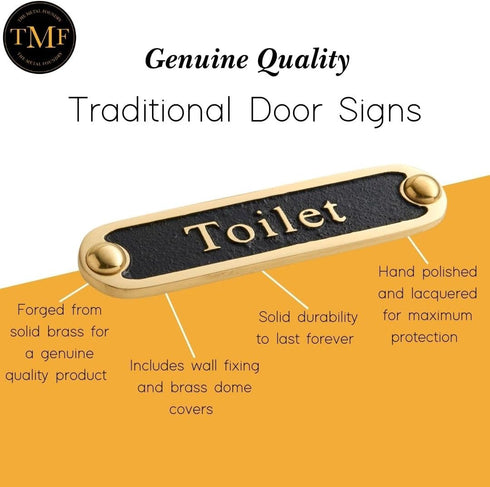 Toilet Brass Bathroom Door Sign. Traditional Style Home Décor Wall Plaque Handmade By The Metal Foundry UK....