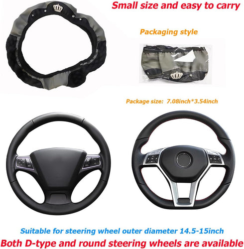 Car Steering Wheel Cover, Bling Diamond Crown Elastic Leather Steering Wheel Protector, Universal 15 Inch, Non-Slip & Breathable, Sparkly Crystal ...
